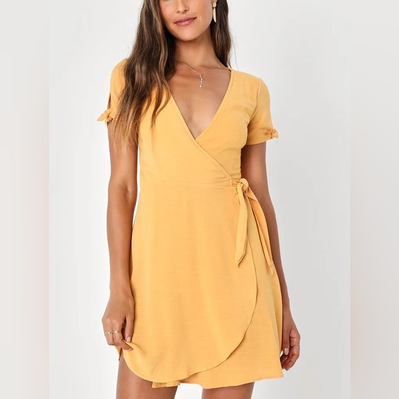Lulus Dresses & Skirts - Lulus My Philosophy Golden Yellow Wrap Dress